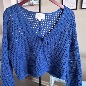Francesca's Collections. Audrey Parks. Women's M. Crochet Sweater. Blue.